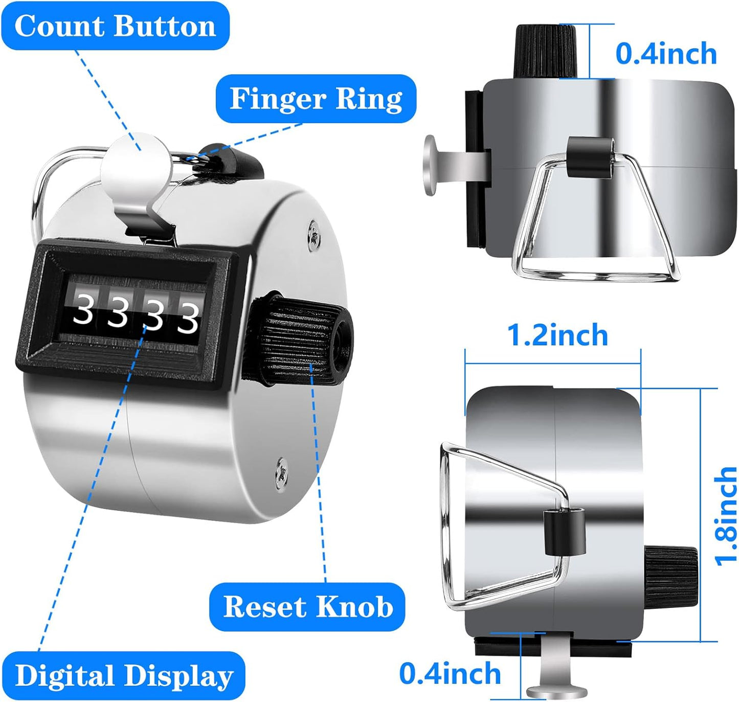 Handheld Mechanical Counter Clicker, 5 Pcs 4-Digital Number Tally Click Counter for School Event Golf Sports Office Stadium