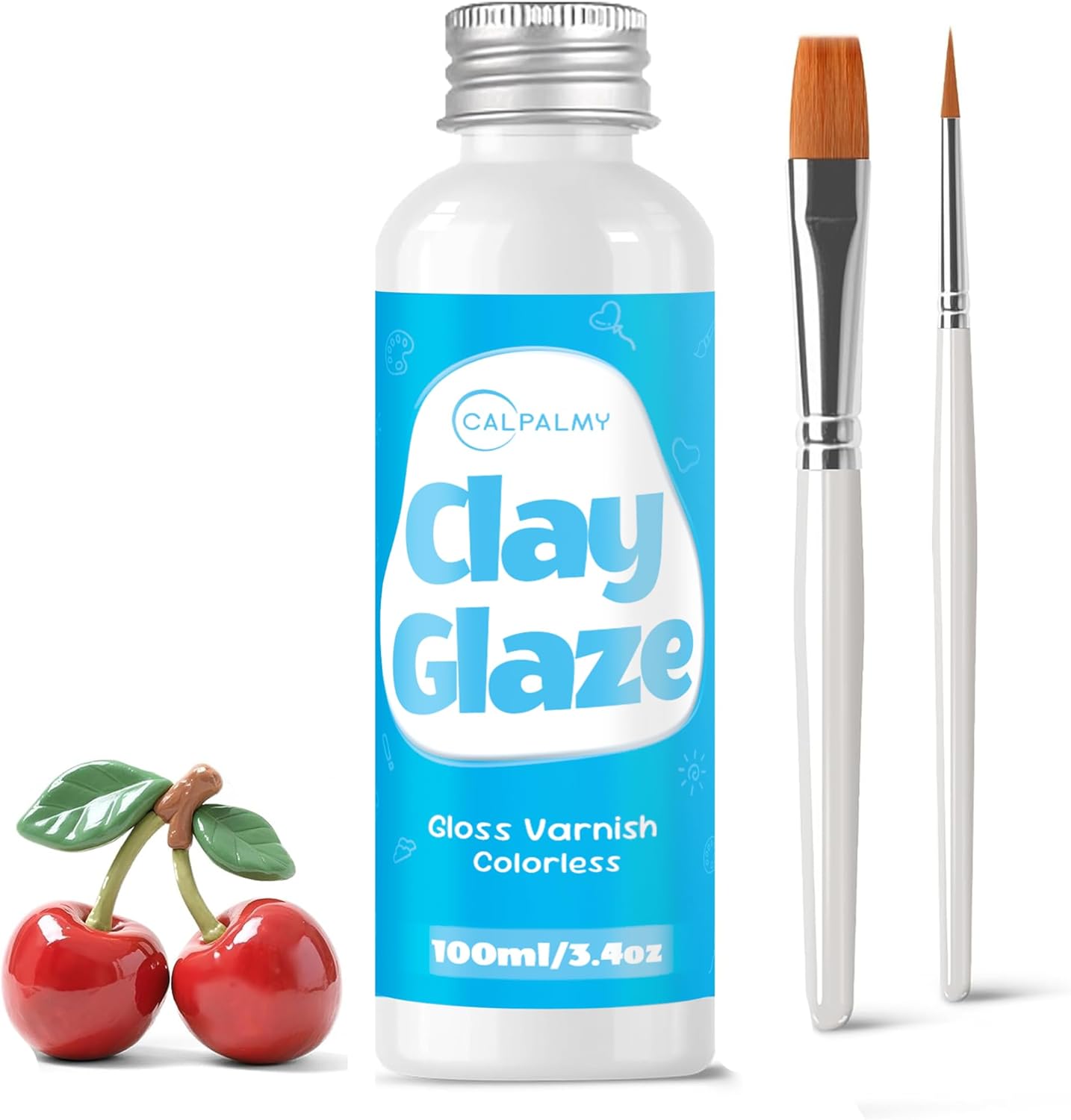 CALPALMY 100ml Gloss Glaze Varnish Kit for Air Dry Clay Sealer, Waterproof, Gloss Finish - Prevent Cracking and Scratches for Clay, Pottery, Ceramics, Acrylic Paint