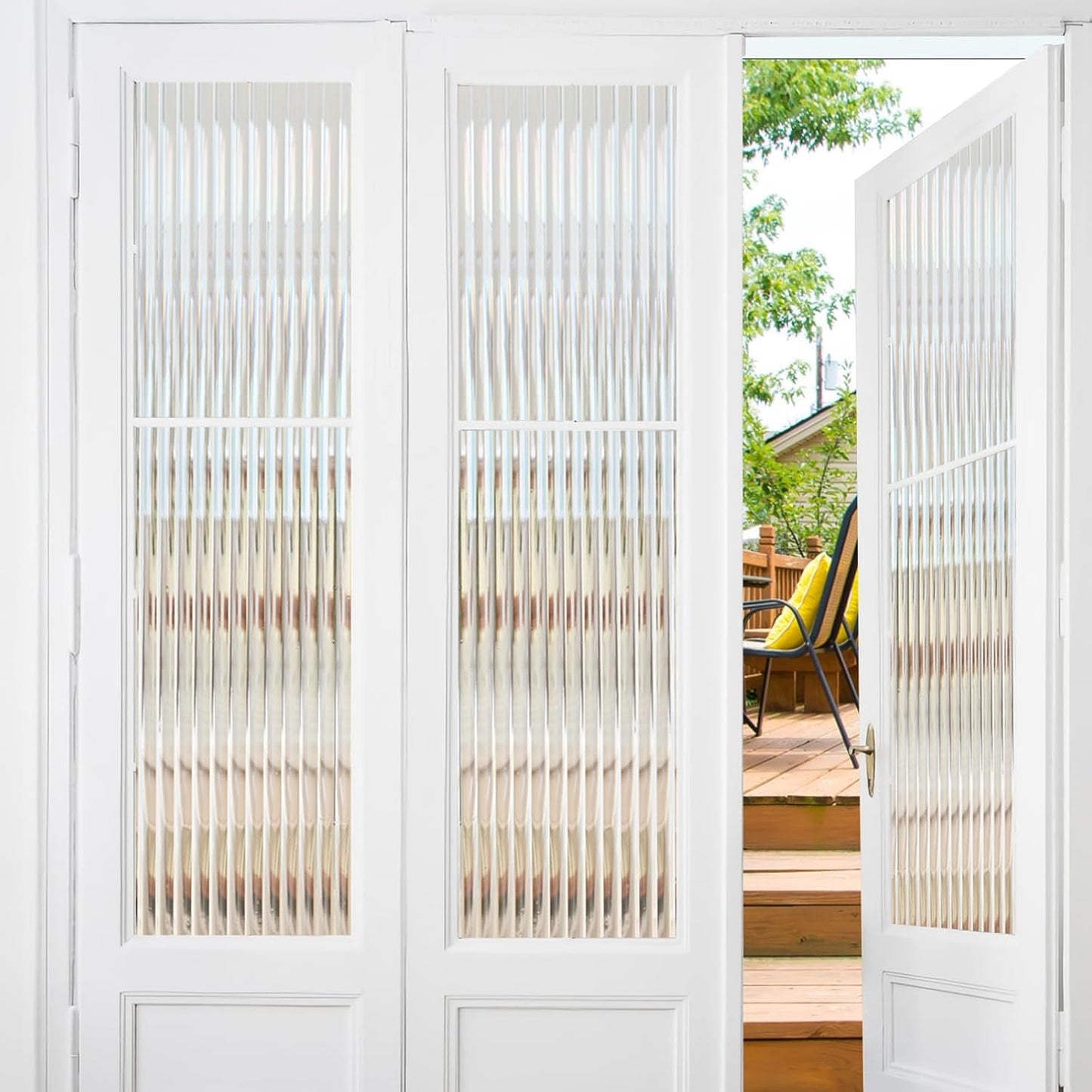 Window Privacy Film, Frosted Reeded Glass Cling, 3D Decorative Coverings with UV Blocking, Adhesive Stickers for Bathroom Doors Cabinet