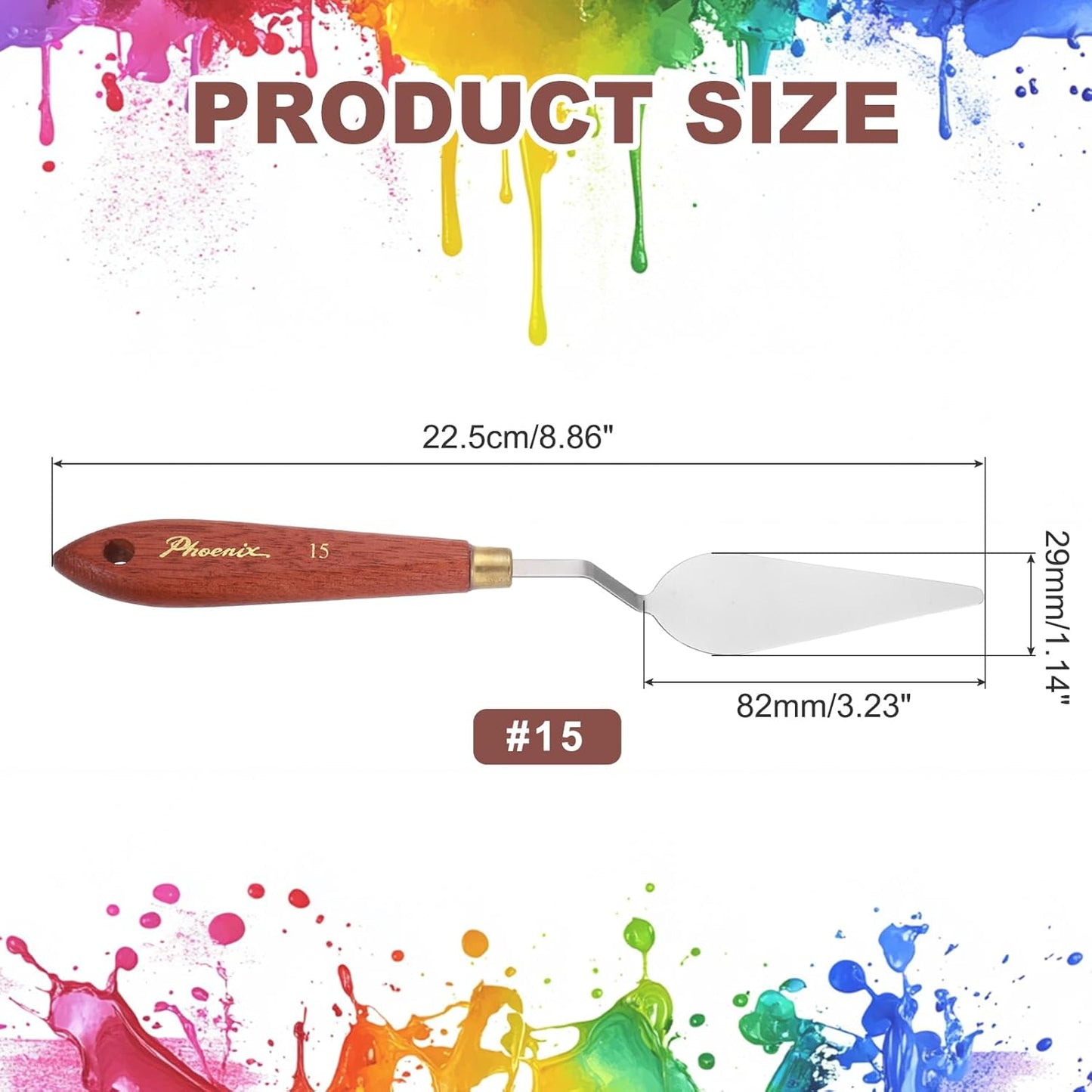 MECCANIXITY Pack of 1 Palette Knife No.15, 8.9" Long Palette Knives with Stainless Steel Flexible Spatula Pallet Knife and Wood Handle for Scraping, Mixing, Oil Acrylic Painting Canvas