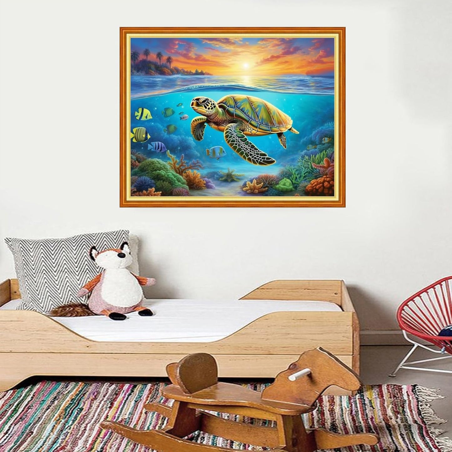 Foxdiviy Stamped Cross Stitch Kits for Beginners Full Range of Cross Stitching 11 CT Printed Cross Stitch Kits for Kids Adults Cross Stitch Patterns Needlepoint Kits-Ocean Turtle 16x20 inch