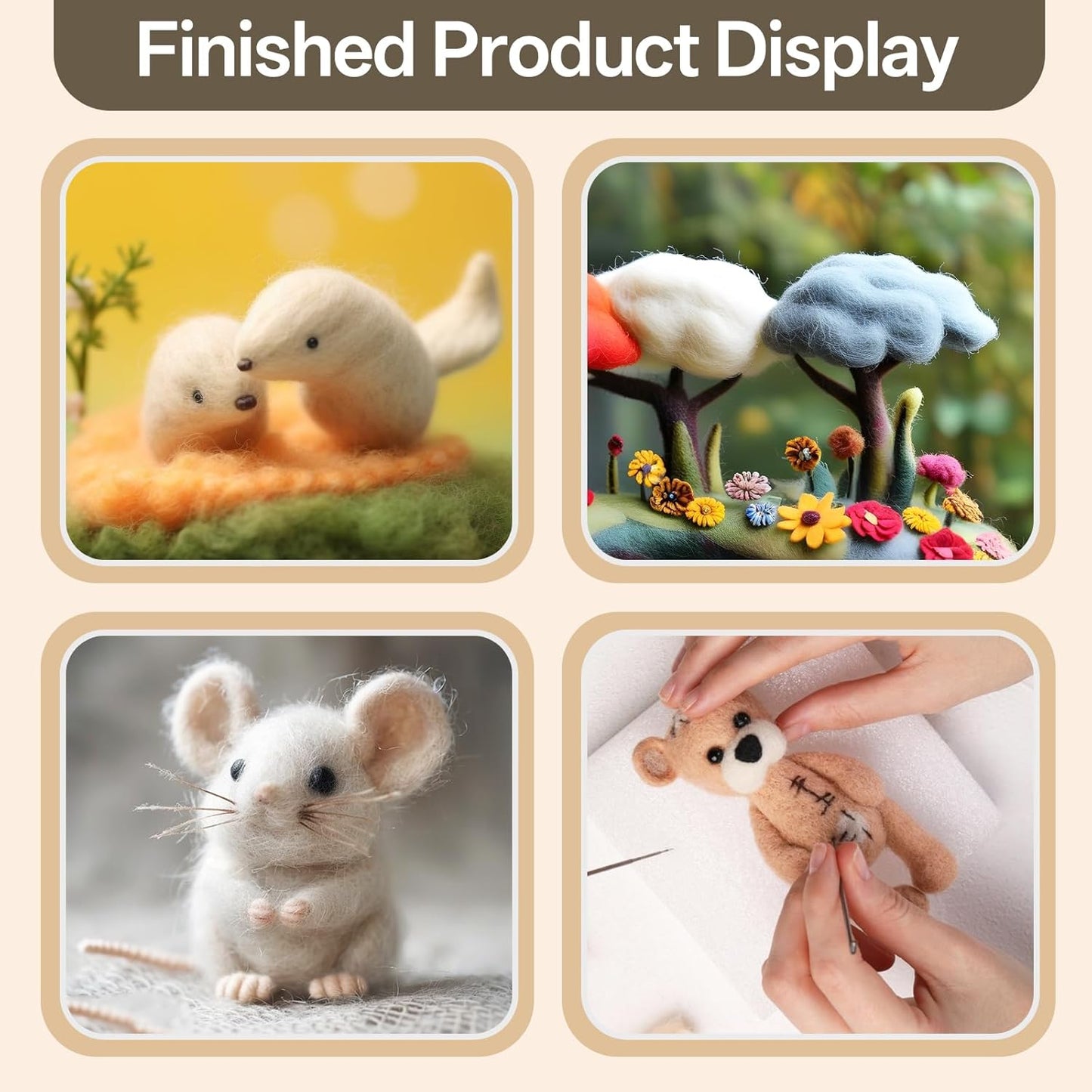 Prasacco 62 Pcs Needle Felting Kit, Felting Kits for Beginners Adult Including 24 Colors Wool Roving, Felt Needles, Felt Pad, Needle Handle, Finger Bed, Keychain, Fake Eyes, Storage Bag, Instruction