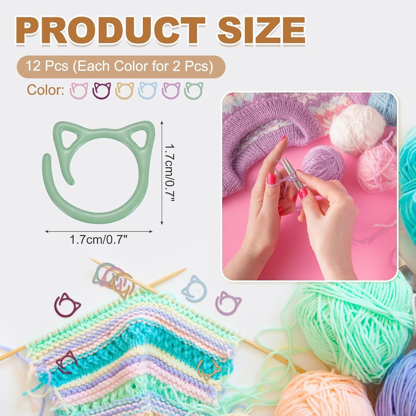 PATIKIL Cat Crochet Stitch Markers, 12 Pack Stitch Marker for Knitting Crocheting Supplies Cute Metal Spiral Knit Clip Ring Counters for Crochet Yarn DIY Crafts, Multicolor