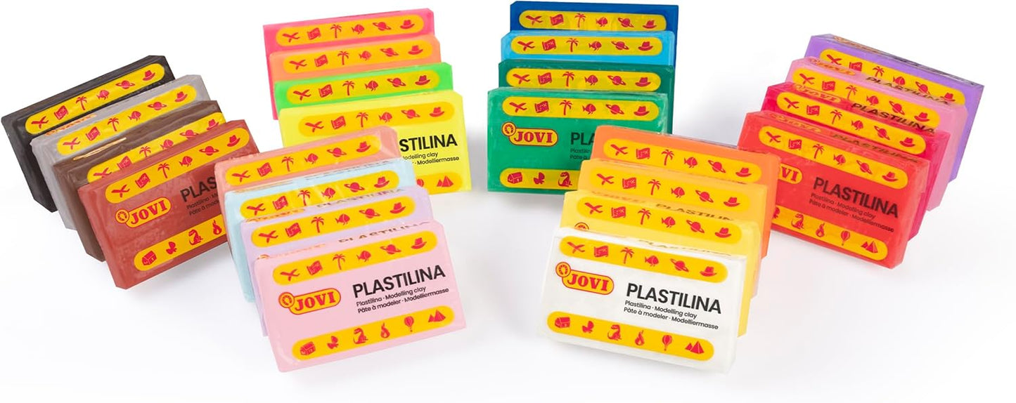 Jovi - Plastilina Pack, Reusable and Non-Drying Modeling Clay, Set of 24 1.75 oz Bars, Vegetable-Based, 24 Colors Assortment, Gluten-Free, Non-Toxic, for Home and School Use (Amazon Exclusive)