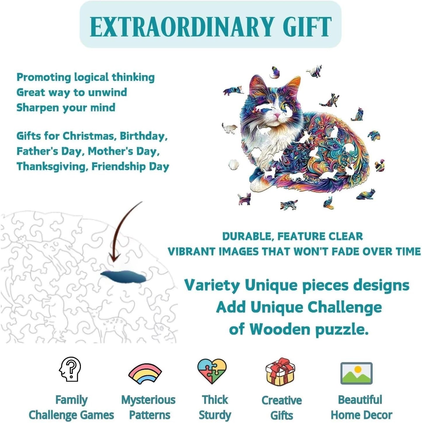 Lazy Cute Cat Puzzles Adults Gifts Wooden 175 Pieces 11.4 * 10.4in