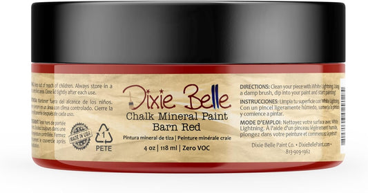 Dixie Belle Paint Company Chalk Finish Furniture Paint - Barn Red (4oz) - Matte Deep Red Chic Chalk Mineral DIY Furniture Paint
