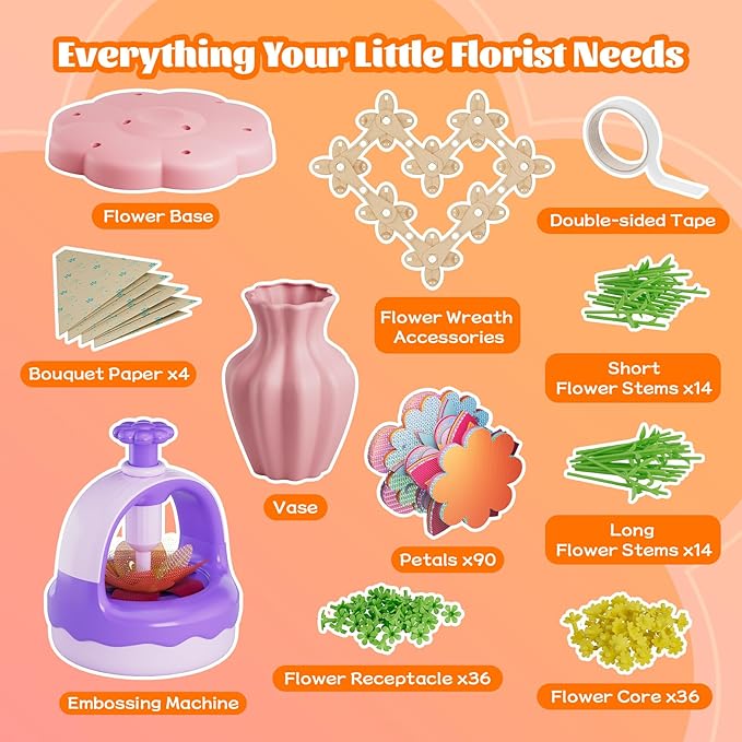 Fabric Flower Bouquet Craft Kit, DIY Arts & Crafts Toy for Kids, Creative Flower-Making Activity Set, Educational Preschool Toy, Perfect Birthday & Christmas Gift for Girls Ages 4 5 6 7 8+ (purple)