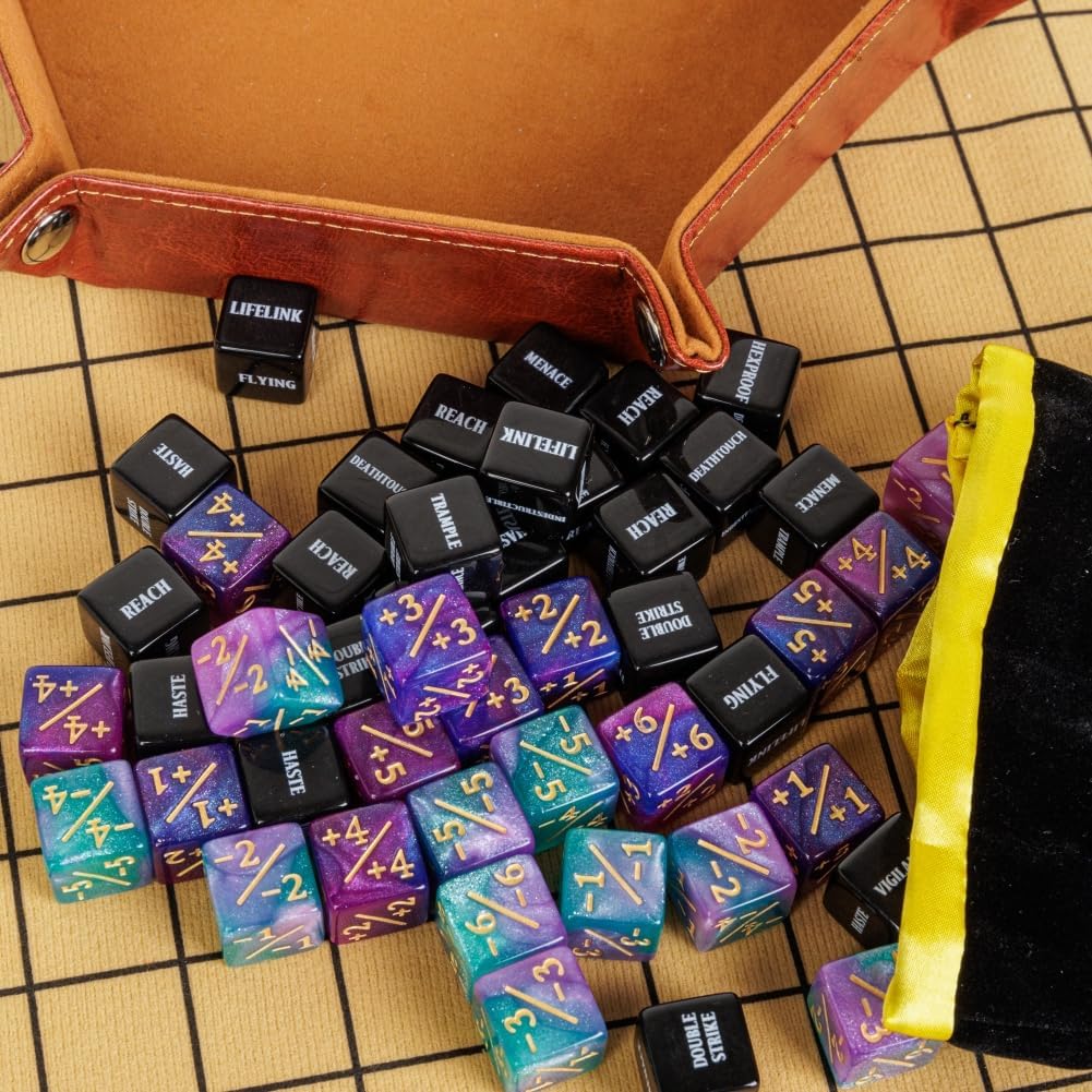 48 PCS MTG Counter Token Dice Abilities Keyword Counters Bulk Creature Stats Buff Magic The Gathering Tokens Dice Set with Bag TCG Card Games Accessories (MTG)