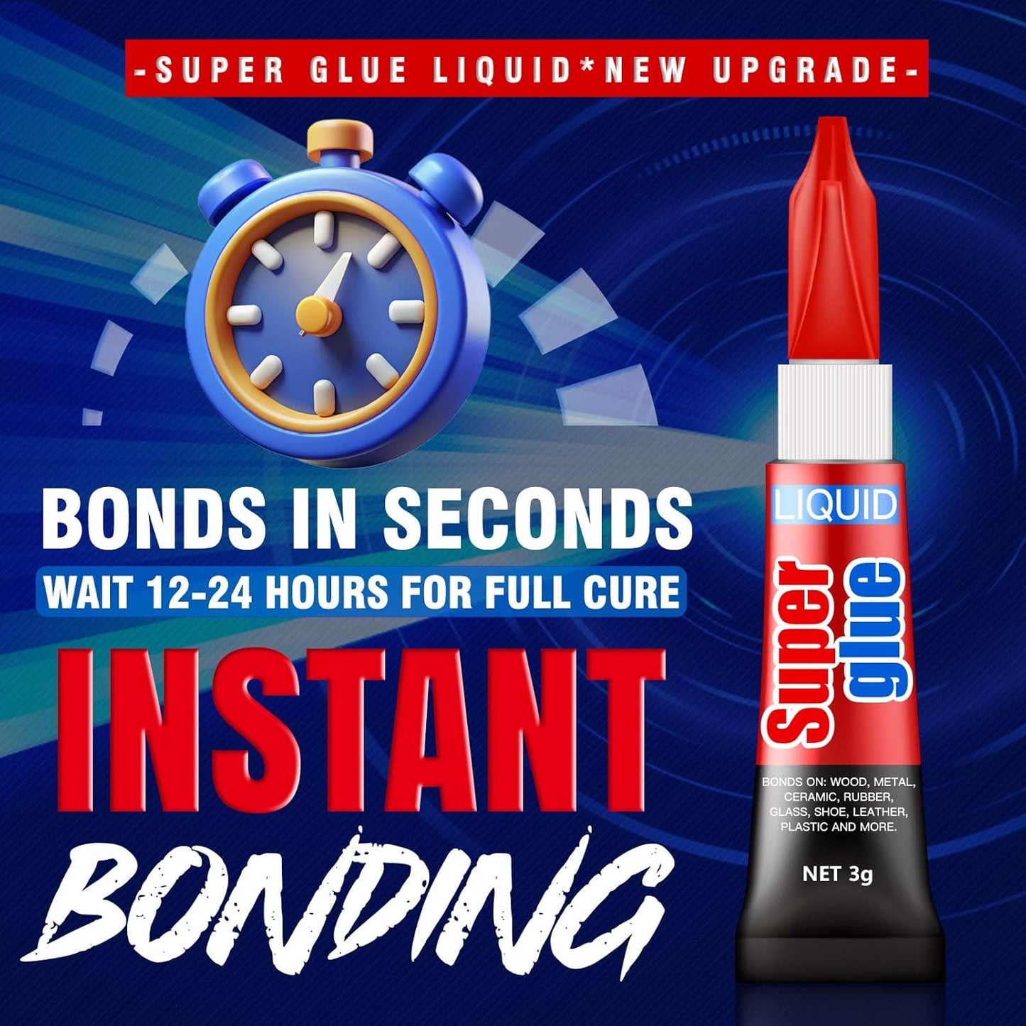 3 Gram (Pack of 12) Single Use Super Glue Liquid, Super Fast, Thin & Strong Adhesive Superglue, Cyanoacrylate Glue for Hard Plastics, DIY Craft, Ceramics, Leather, Metal Etc