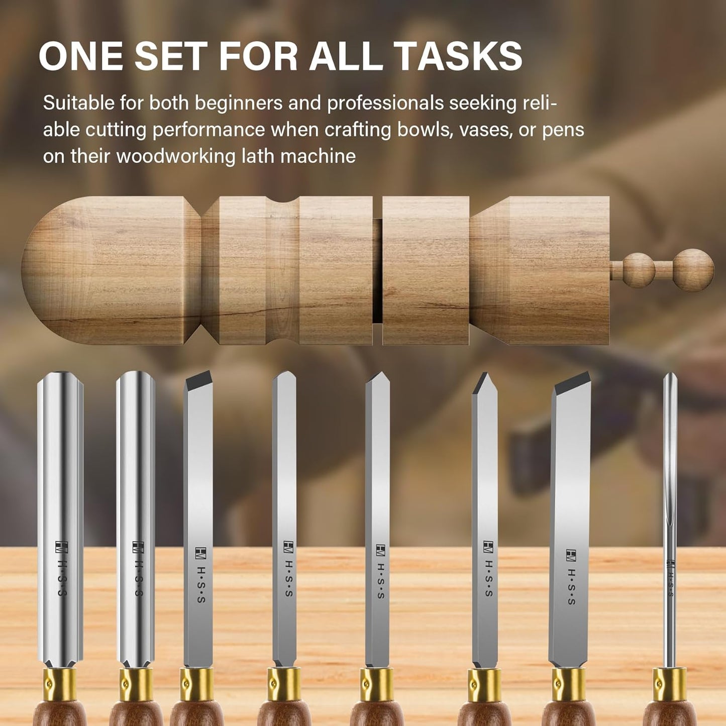 HAUTMEC Pro HSS Wood Lathe Turning Chisel Set 8 Pcs, Lathe Chisel Set with 3 Gouge 2 Skew 1 Spear Point 1 Parting 1 Round Nose Tools with 1680D Tool Bag for Professionals and Beginners - HTWCH25028