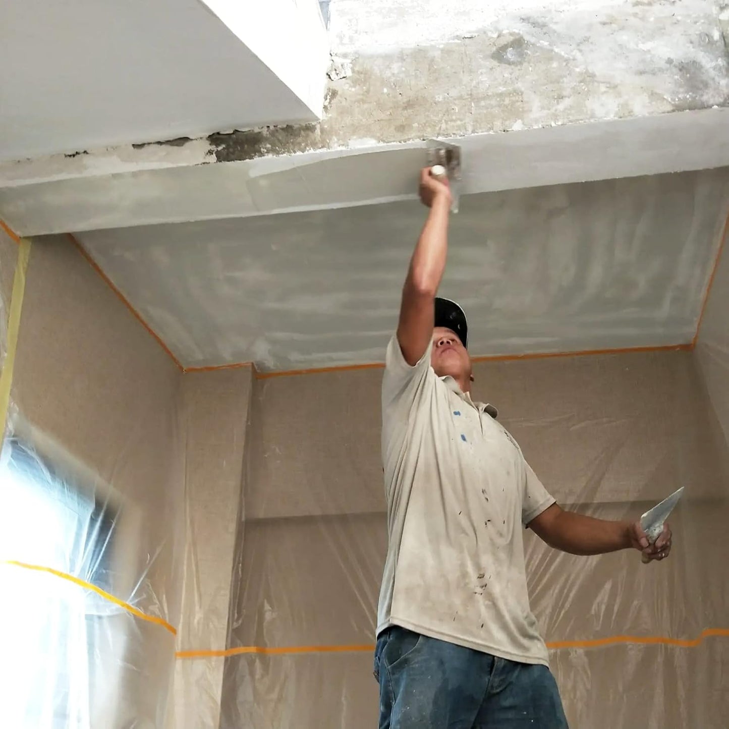 LLPT Tape and Drape 35.4”(Unfolded) x 66 Ft Each 2 Pack Pre-Taped Masking Film 0.27 Mil Painters Plastic Drop Cloth for Auto Wall Furniture Painting Protection (MFT902)