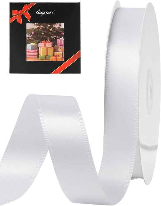 LIUYAXI White Double Faced Satin Ribbon, 1" X Continuous 50 Yards, Ribbons Perfect for Gift Wrapping Wedding Bouquet Decor DIY Craft Bow Making & Other Projects