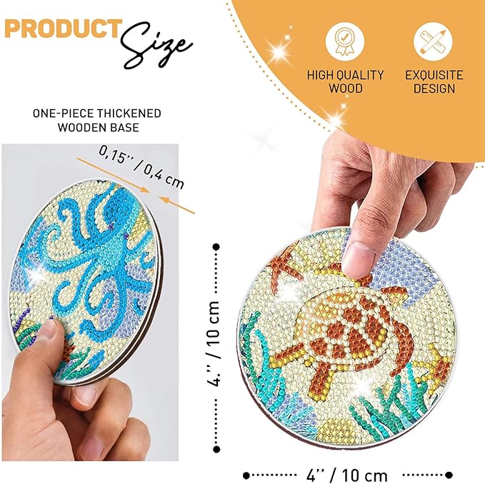 8 pcs Diamond Painting Coasters | Diamond Art Coasters | Ocean Animals Diamond Art Painting | Perfect Art Craft Gift for Ocean Animals Lover, Dad, Mom, Grandparents, Brother, Sister.