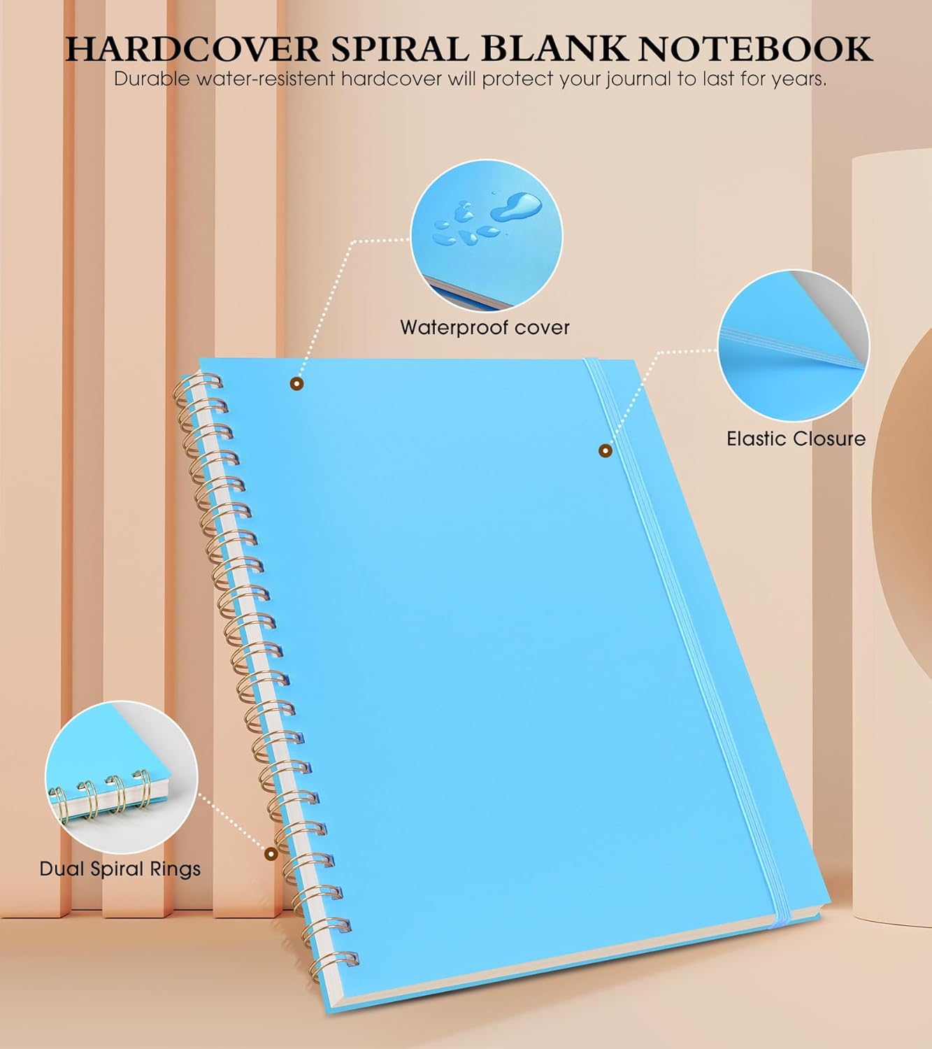 Blank Spiral Notebook Journal 8.5” x 11”, A4 Large Sketch Book for Women Men, 100 GSM Blank Paper Drawing Notebook, Plastic Hardcover Spiral Bound Sketchbook for Sketching Work School Writing, Blue