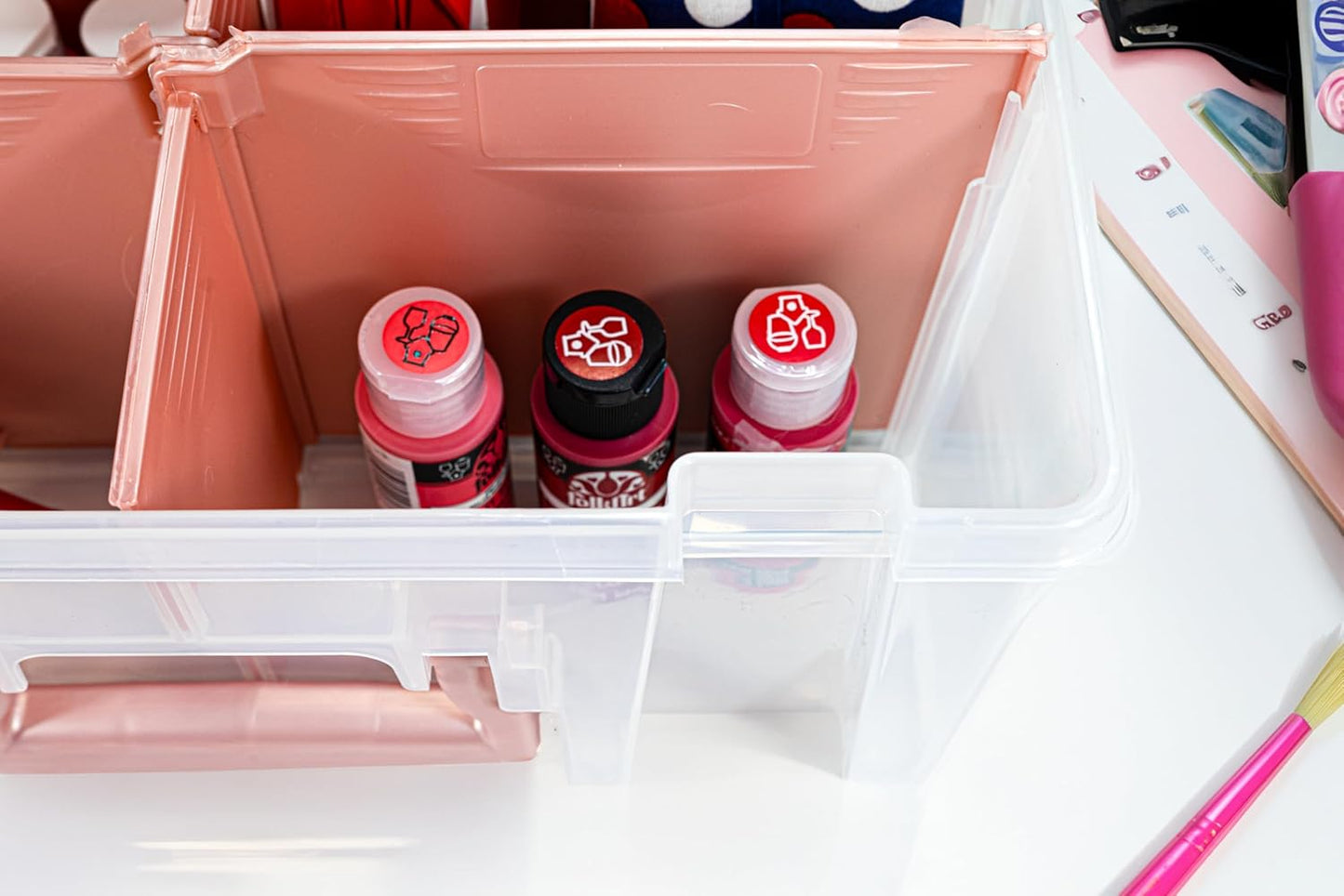 ArtBin 6990RK-AMZ Super Satchel Double Deep Compartment Box - Art Storage with 8 Removable Compartments, Smart Closure for Craft Supplies (Rose Gold - Pack of 3)