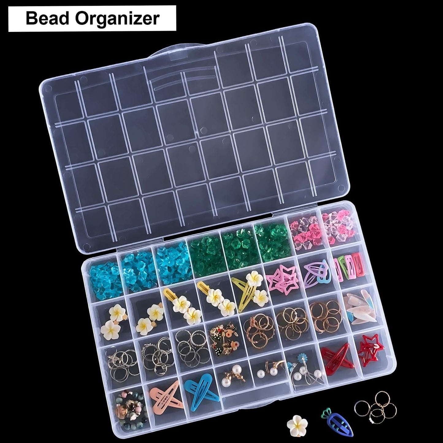 DUOFIRE 32 Grids Bead Organizer, Craft Organizers and Storage with Fixed Compartment, Plastic Bead Storage for Jewelry Beads Earring Tool Fishing Hook Small Accessories