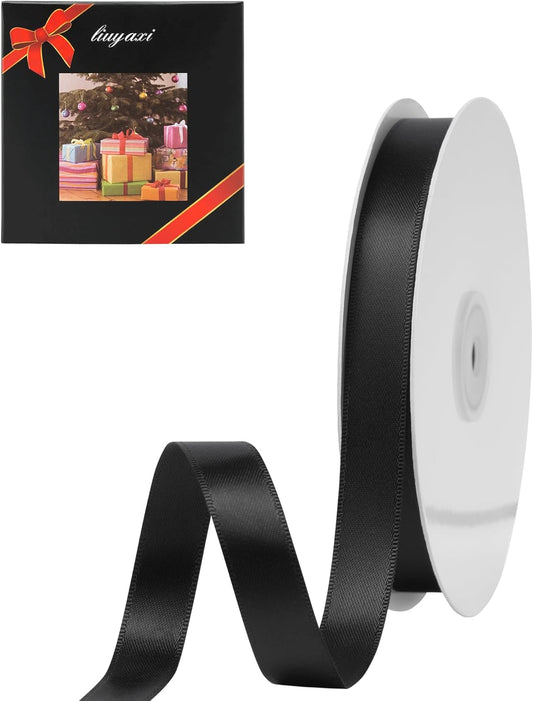 LIUYAXI Black Satin Ribbon, Double Faced 5/8" X Continuous 25 Yards Ribbons Perfect for Gift Wrapping Bows Bouquet Wedding Craft and More