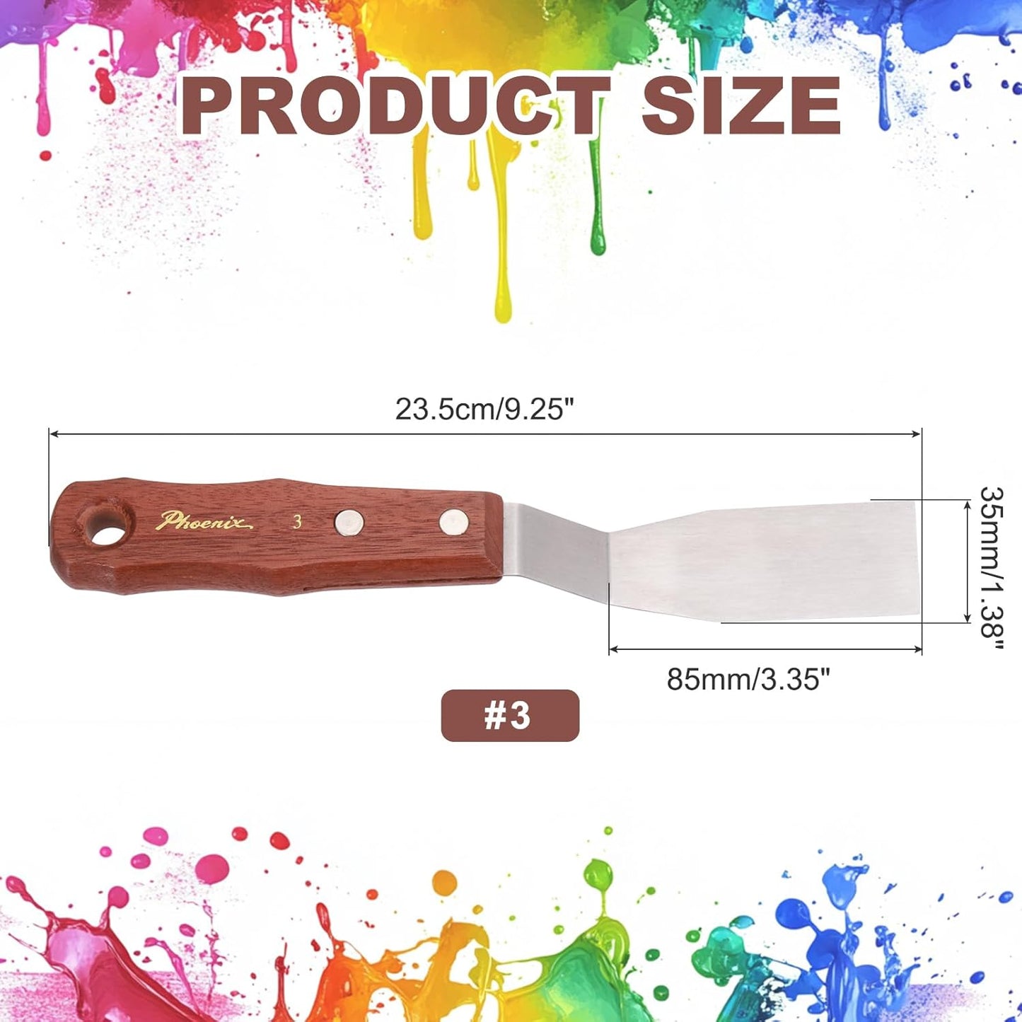 MECCANIXITY Pack of 1 Large Palette Knife No.3, 9.3" Long Palette Knives with Stainless Steel Flexible Spatula Pallet Knife and Wood Handle for Scraping, Mixing, Oil Acrylic Painting Canvas