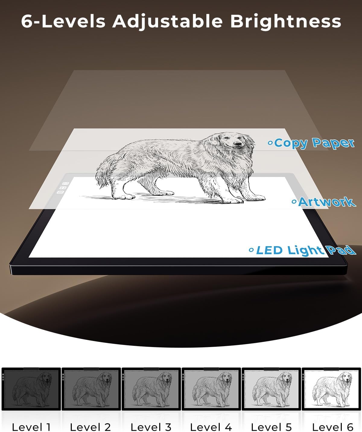 Bylitodt Cordless A4 Light Pad, Diamond Art Light Board with Stand, Lightbox for Tracing and Drawing with 6 Brightness, Tracing Pad for Weeding Vinyl, Sketching, Diamond Painting Accessories