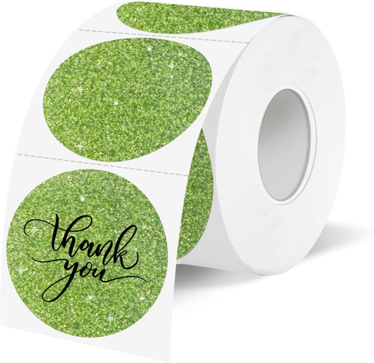 1.5" Holographic Direct Thermal Label Stickers, Round Printable Rainbow Glitter Thermal Printer Sticker Labels for Gift Wrapping, Self-Adhesive DIY Custom Logo Design- Glitter Green