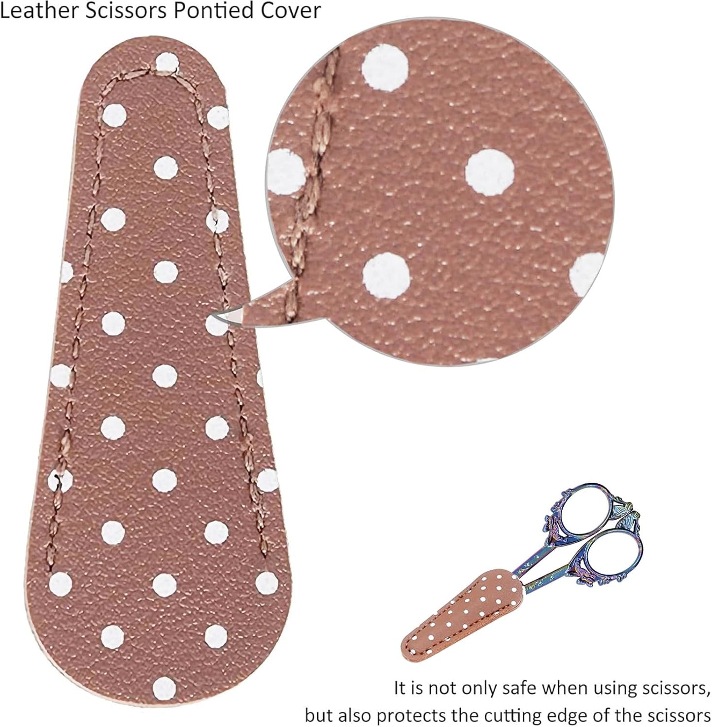 BIHRTC Small Threading Scissors 4.5 Inch Vintage Sharp Detail Shears with Artificial Leather Cover Stainless Steel Tip Dressmaker Shears DIY Tools for Embroidery Crochet Craft Needlework