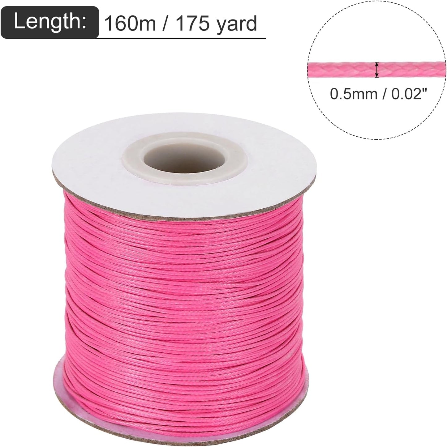 MECCANIXITY Waxed Cord 0.5mm Waxed Polyester Cord 175 Yard Wax String for Bracelet Making, Necklaces, Beading, Jewelry Making and DIY Crafts(Light Rose Red)