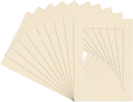 Pack of Ten Acid Free 11x14 Mats Bevel Cut for 8.5x11 Photos - Fresh Linen Canvas Precut Matboards With Backing Boards and Self Seal Photo Mat Bags For Pictures, Photos, Framing - 4-ply Thickness