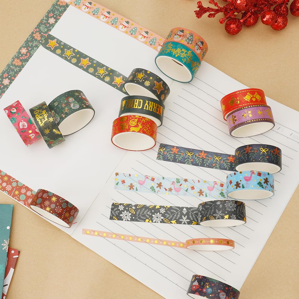 Christmas Washi Tape Set 17 Rolls Holiday Washi Tape for Journaling Decorative Tapes Christmas Duct Tapes Designs Gifts for Daughter Gifts for Friends Stocking Stuffer for Women