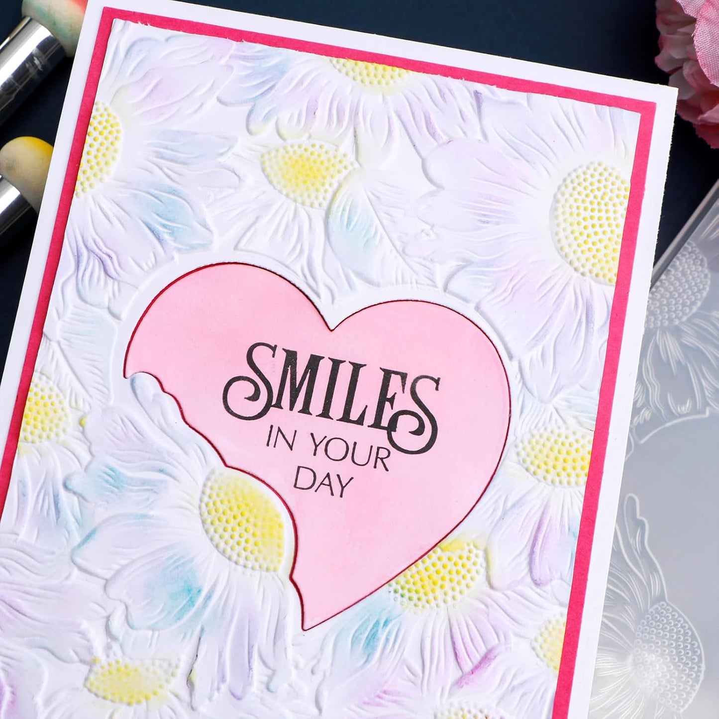 BAOFALI 3D Embossing Folder for Card Making Heart Leaves Background Plastic Textures Fades Embossing Folder Template for Paper Crafting Handmade Crafts Wedding Valentine's Day Scrapbook Card Decorati