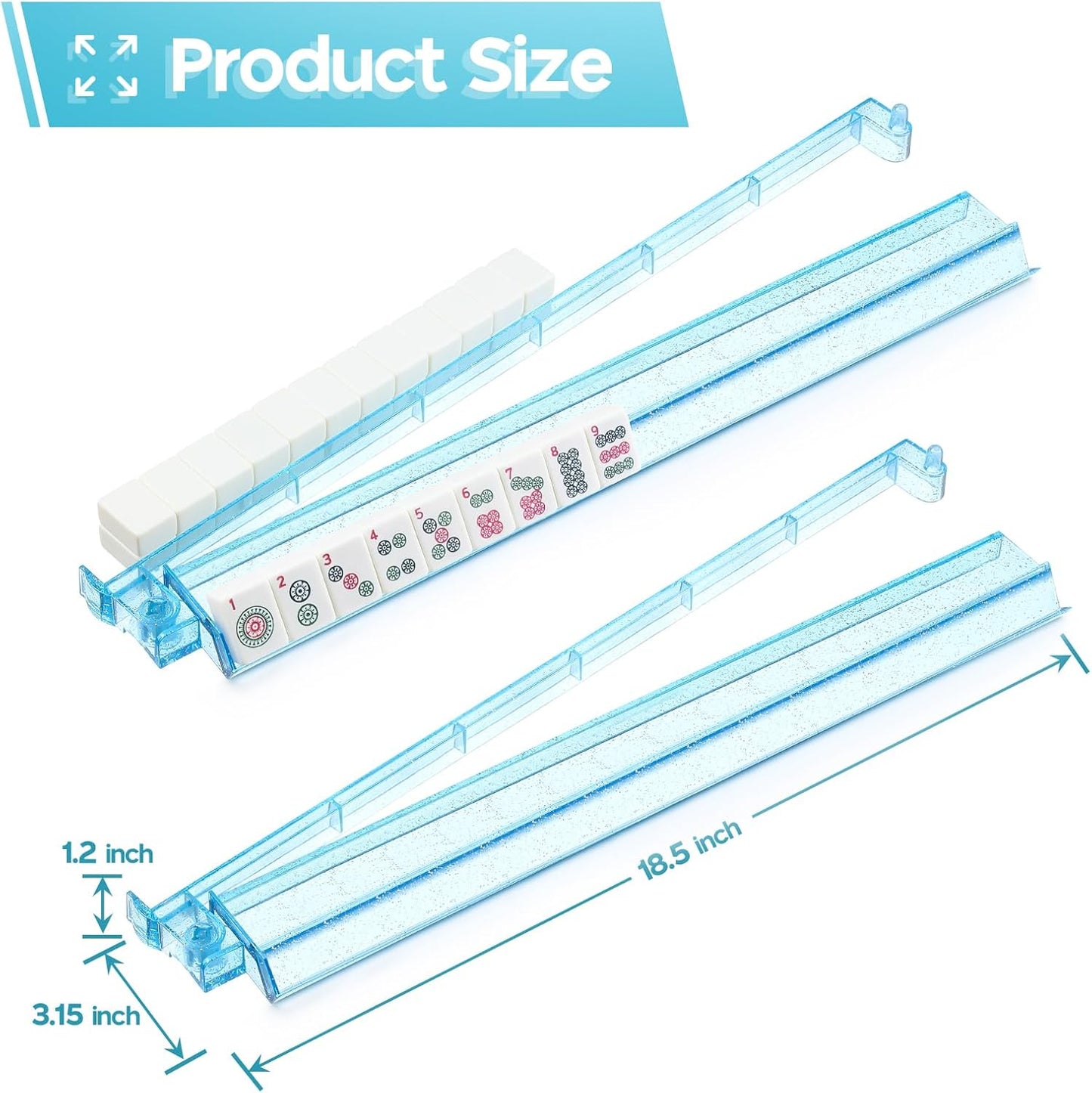 Mahjong Racks with Pushers Set of 4, Mahjong Tile Pushers and Racks, Acrylic Majiang Tile Holders Accessories (Bling Blue)