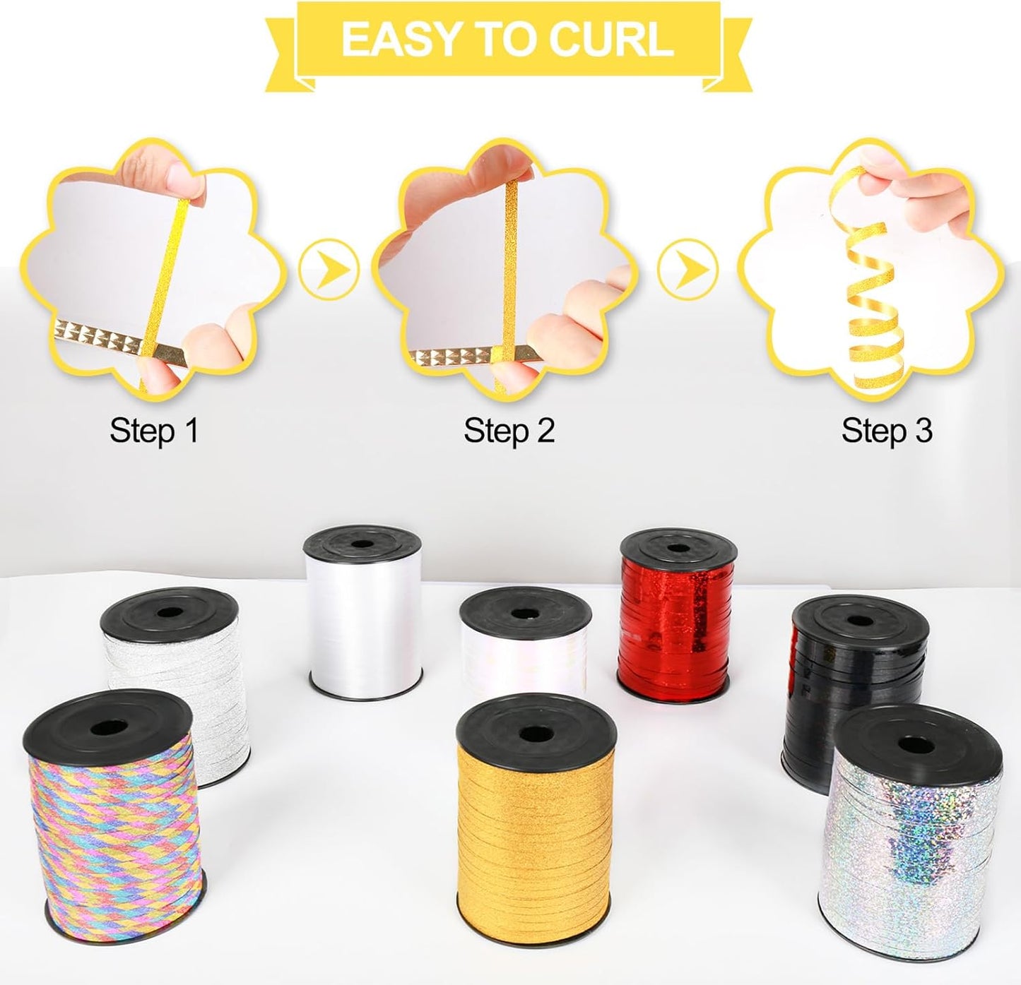 Gold Glitter Curling Ribbon, 500 Yard Curly Ribbon for Gift Wrapping, Curling Balloon String Roll Ribbons for Balloons, Gifts Ribbons for Valentine's Day Wedding Christmas Birthday Party Decorations