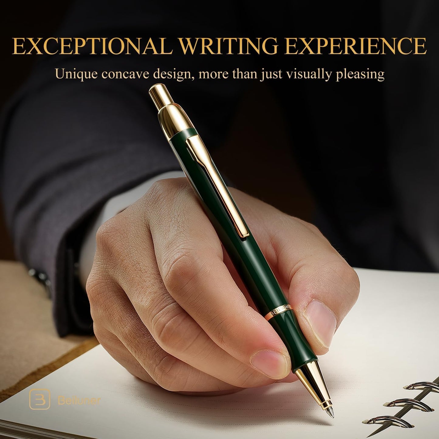 BEILUNER Luxury Gel Pen with 24K Gold Electroplating Finish, Green Piano Lacquer, Luxury Grade Craftsmanship, Best Gel Pen Gift Set for Men and Women