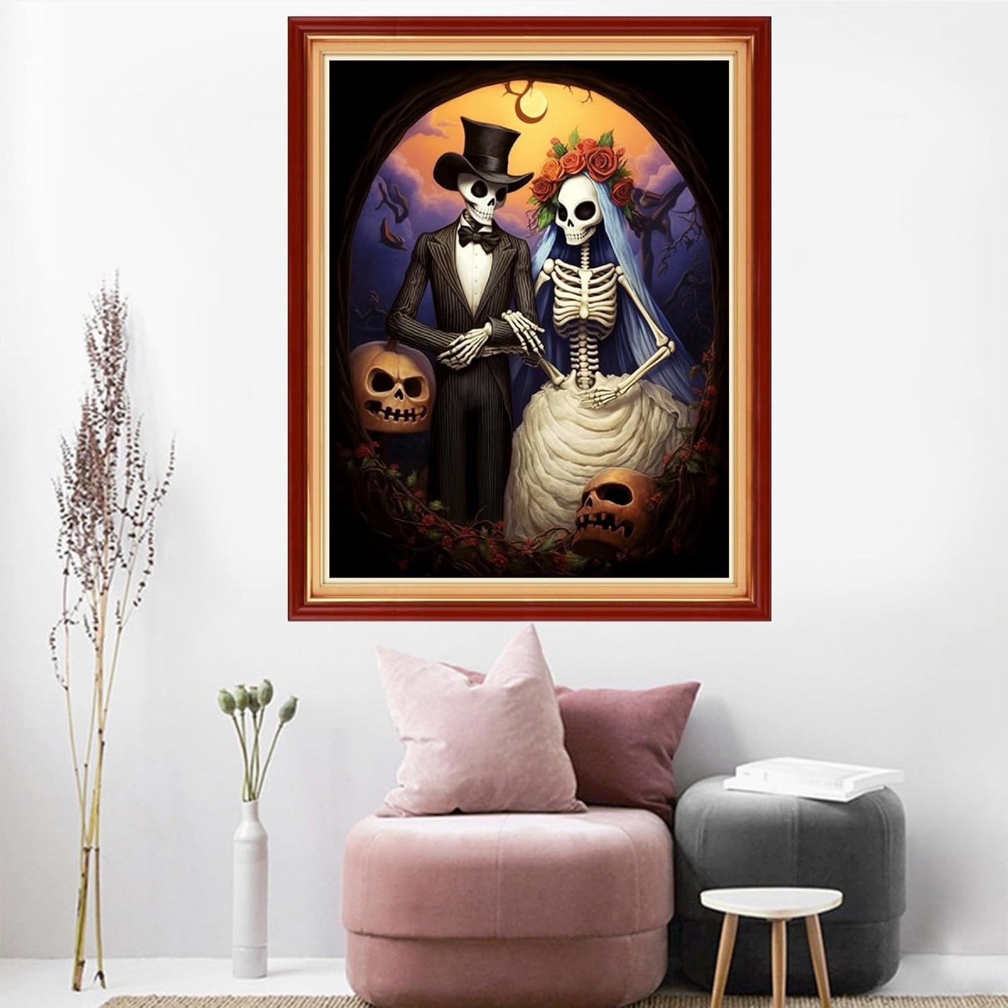 Dooxvey Cross Stitch Kit for Adult Beginners - Full Range of Stamped Kits, 11CT Patterns - Skeleton Couple, 16x20 inch