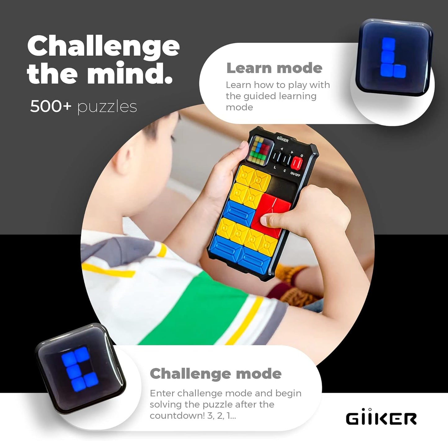 GiiKER Super Slide Puzzle Games, Original 500+ Challenges Brain Teaser Puzzle, Toys for Kids, Travel Games Birthday Gifts Easter Basket Stuffers for Boys Girls, Activities for Road Trips - Moon Grey