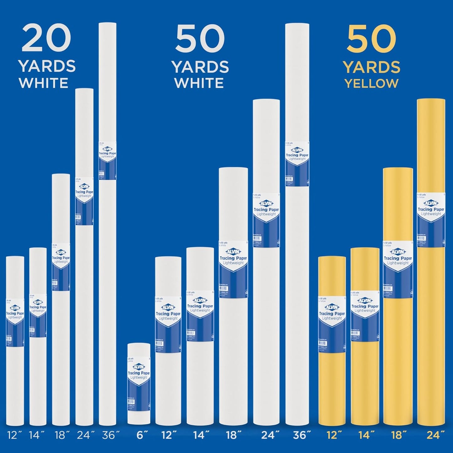 ALVIN 55W-H Lightweight Tracing Paper Roll, White, Suitable with Ink, Charcoal, Felt Tip Pen, for Sketching or Detailing - 14 Inches, 50 Yards, 1-inch Core