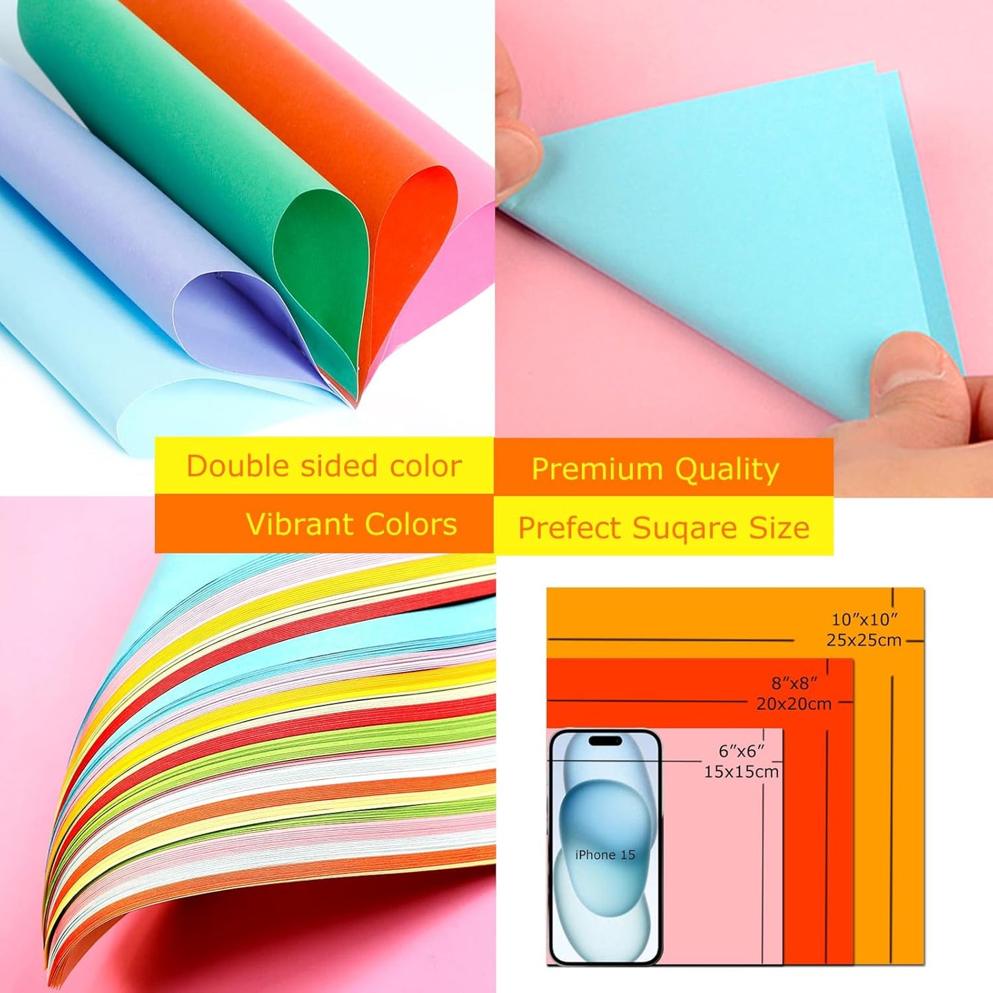 Origami Paper 300 Sheets, 20x20 cm/8 Inch Large Double Sided, 200 Sheets 20 Colors Origami Paper and 100pcs Self-adhesive Wiggle Eyes Sets for Kids DIY School Arts Crafts Adults