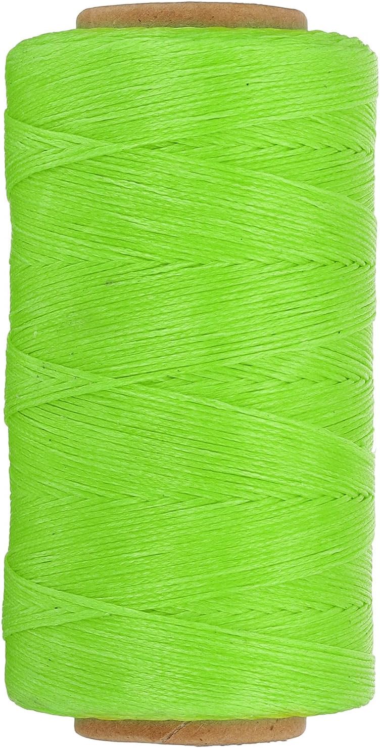 PATIKIL 284 Yard Flat Waxed Thread 150D 1mm Leather Sewing Cord for Repairing Shoes Bags Wallets Jewelry Making DIY Leather Craft, Fluorescent Green