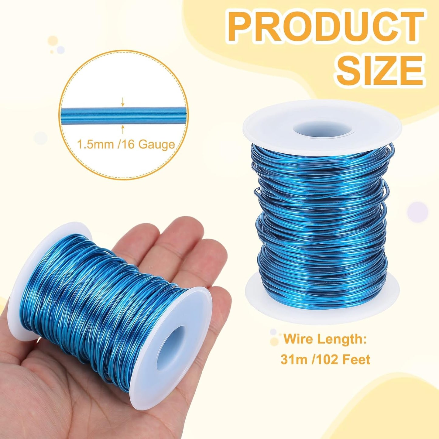 uxcell 16 Gauge / 1.5mm Anodized Aluminum Wire for Jewelry Craft Making, 102 Feet Bendable Flexible Wire for DIY Home Decor Gardening Sculpture, Blue