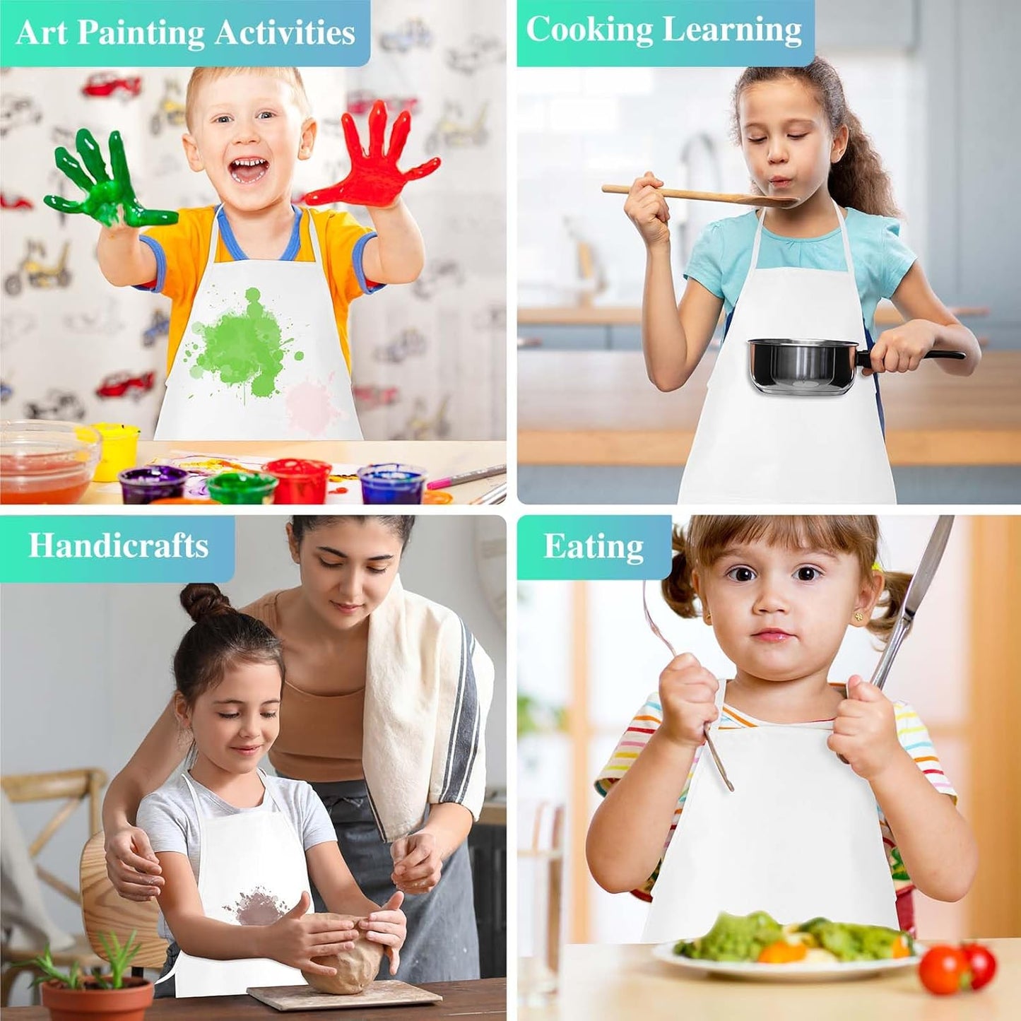 8 Pcs Kids Apron Painting Aprons for Kids Art Smocks Paint Apron Bulk for Painting Classroom Activity Kitchen Crafts Party Supplies(White)