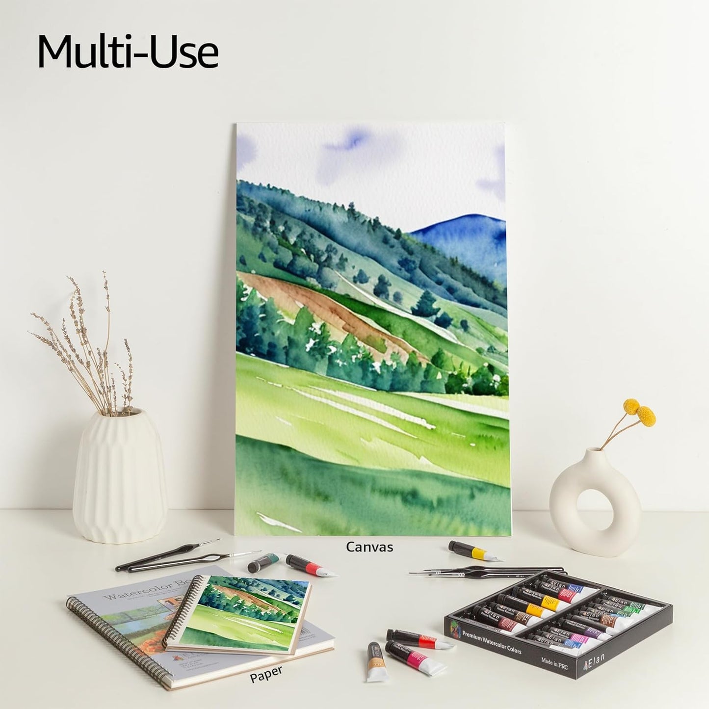 Elan Professional Watercolor Paint Set, 24 Liquid Watercolor Paint Tubes 0.4fl oz, Non-Toxic Mini Tubes for Canvas & Crafts, Art Paints for Adults