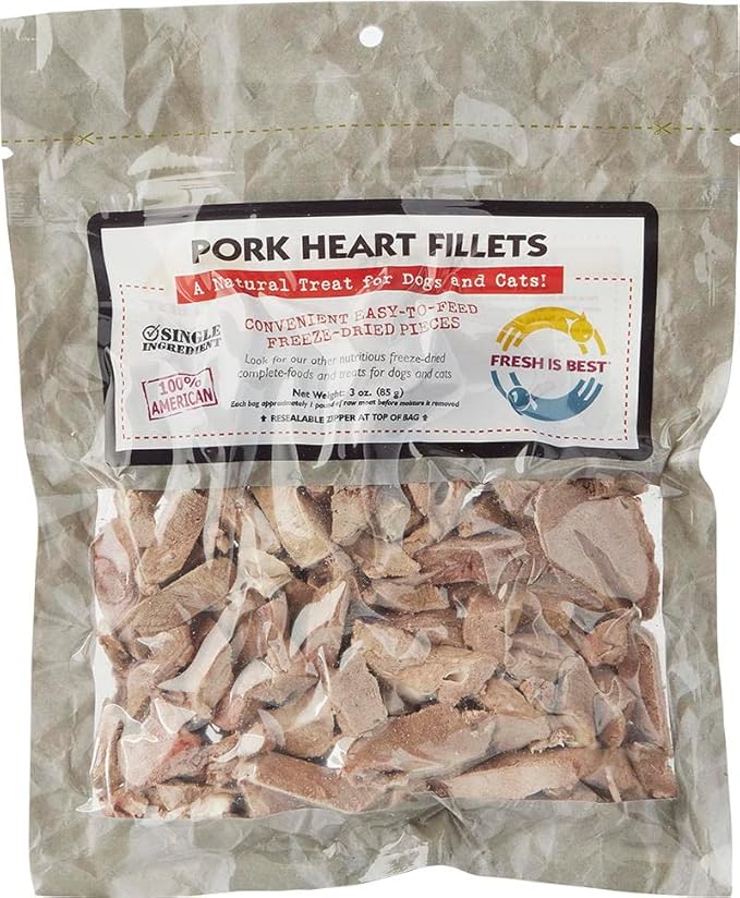 Fresh Is Best - Freeze Dried Healthy Raw Meat Treats for Dogs & Cats - Pork Heart Fillets