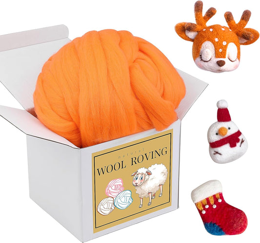 Wool Roving Bulk - 8.82oz Super Wool Chunky Yarn, Wool Roving Top for Needle Felting, Soft Felting Wool Supplies for Hand Spinning, Blending, Weaving and DIY Craft (Dark Orange)