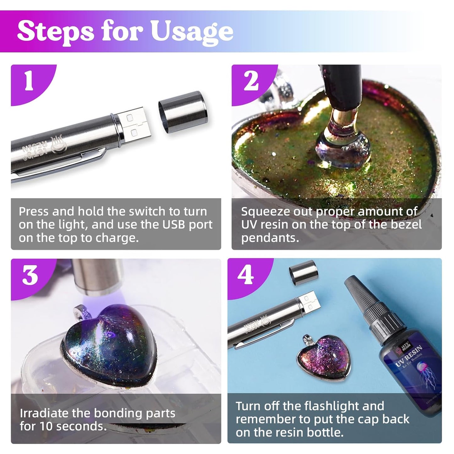 LET'S RESIN UV Resin Kit with Light, Bonding&Curing in Seconds, 30g UV Resin with Flashlight for Welding, Jewelry UV Glue Adhesive for Plastic Repair, Glass Light, Craft Decor