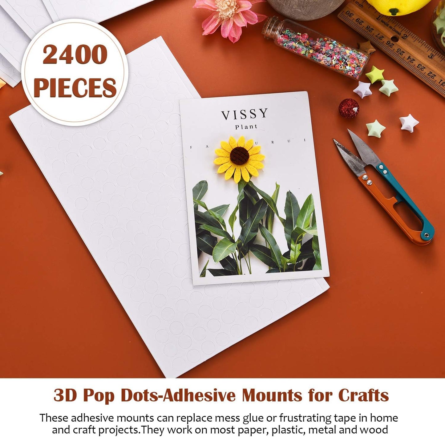 Outus 2400 Pieces Foam Dots Dual-Adhesive 3D Foam Tapes Pop Dots Adhesive Mount for Craft DIY Art or Office Supplies, 12 Sheets, Round (0.4 Inch)