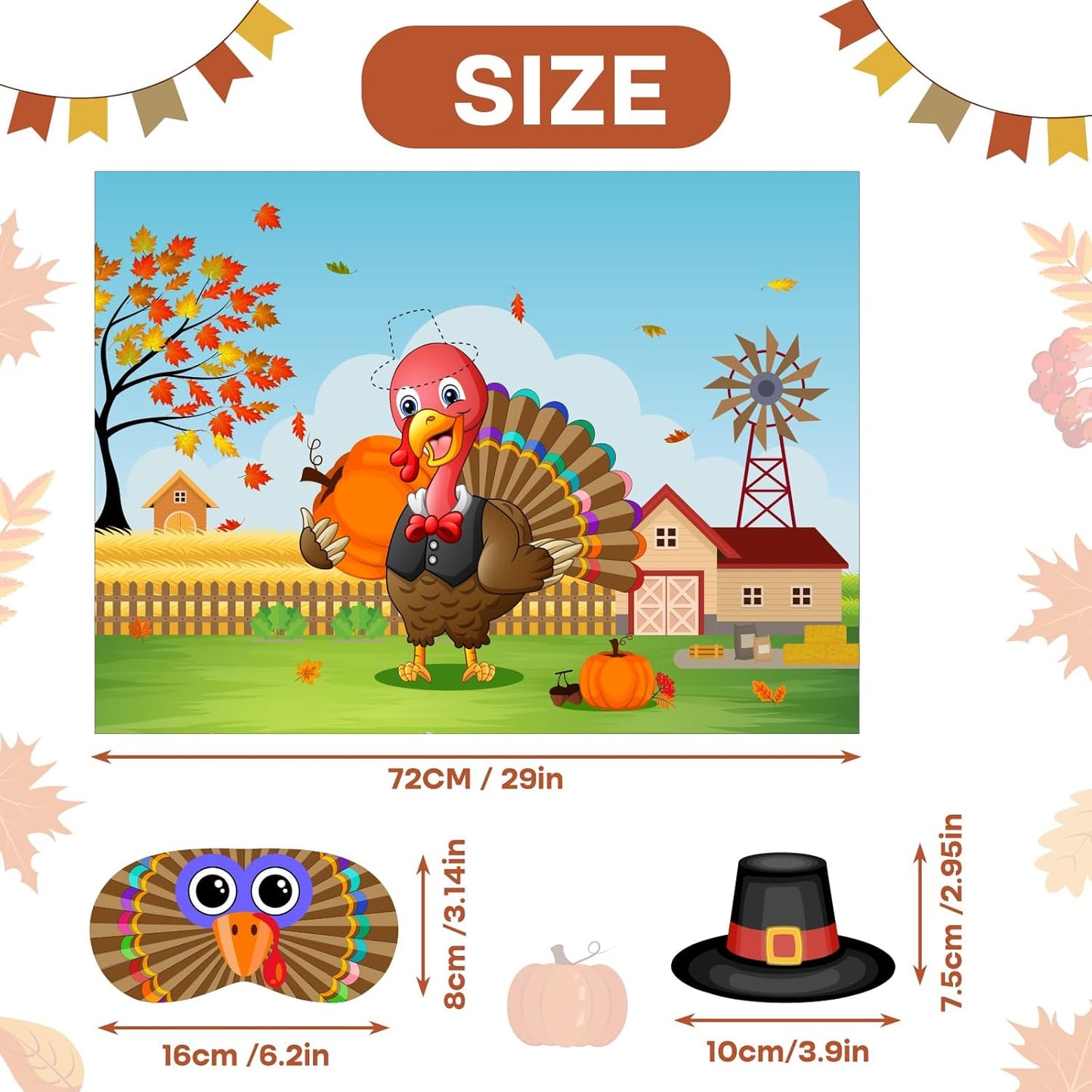 ASTARON Pin The Hat on Turkey Thanksgiving Pin The Tail Party Games Activities for Kids 36 Stickers Fall Festival Kids Birthday Family Party Games