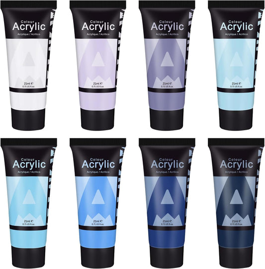 AUREUO Marine Acrylic Paint Set - 8 Ocean Blue Colors 0.71 Fl Oz / 21ml Tubes Aqua Tone Art Paints for Crafts Seascapes, Non-Toxic, Lightfast, High Pigment Artist Paints