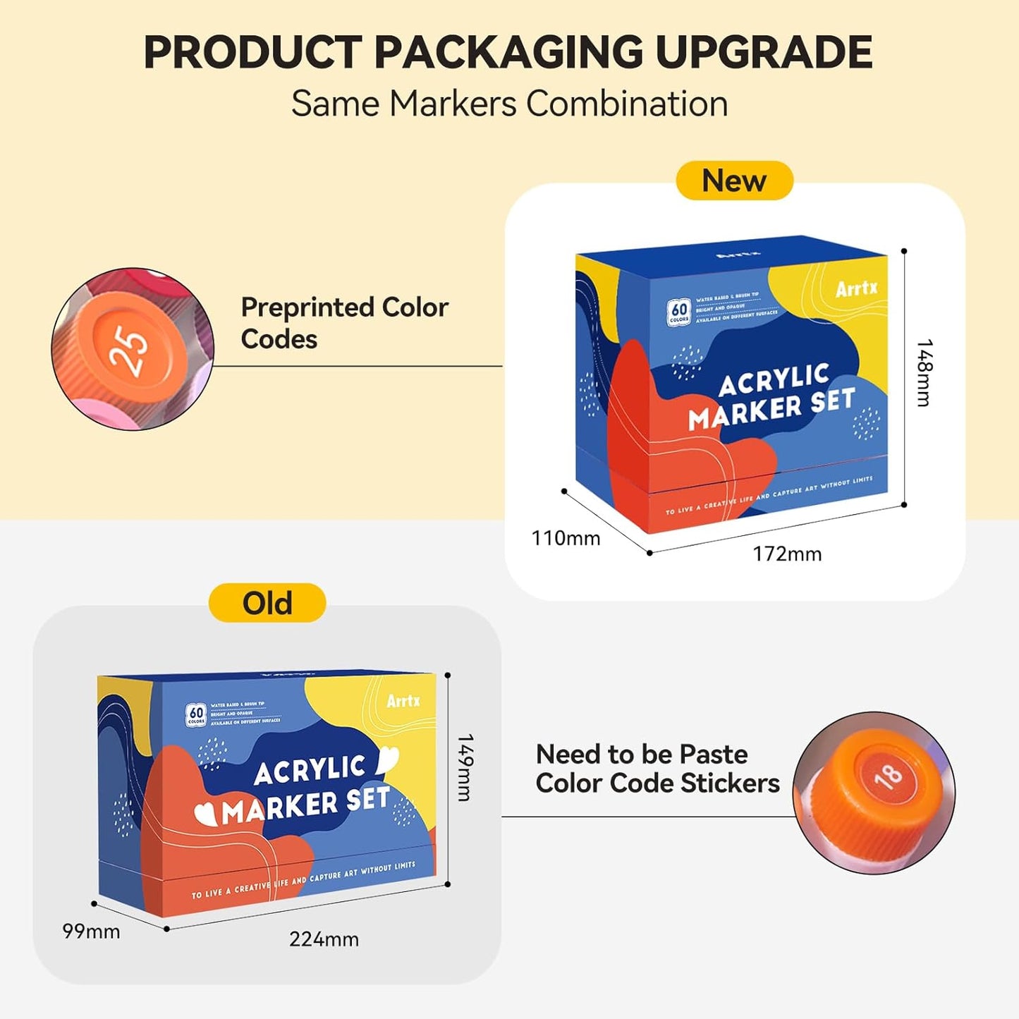 Arrtx 60 Colors Acrylic Paint Pens, Markers Paint Pens, Brush Tip for Rock Painting, Wood, Canvas, Stone, Ceramic, DIY Crafts Making Art Supplies-with Neon & Metallic & Regular Color-60A