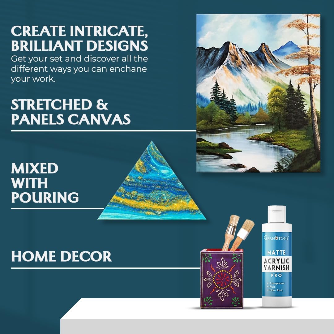 GRANOTONE Acrylic Artist's Varnish | Matte Finish | Non-Yellowing | Non-Toxic | Anti-Crazing Formula | for Pro Artists, Hobby Painters & Kids | Made in India | 200 ML (6.76 fl oz)