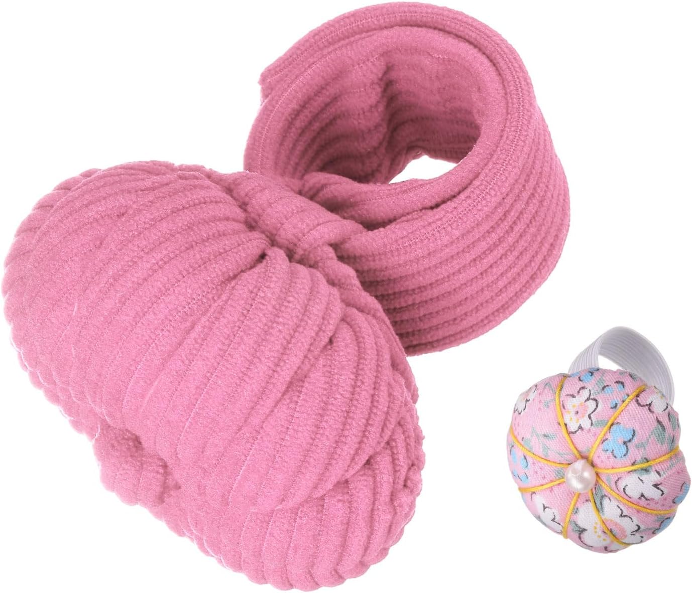 HARFINGTON Wrist Pin Cushions, Sewing Needle Pin Cushion Adjustable Strap with Elastic Strap Finger Ring Pincushions Fit All Wrist Sizes for Sewing Quilting Needlework DIY Crafts, Pink/Pink