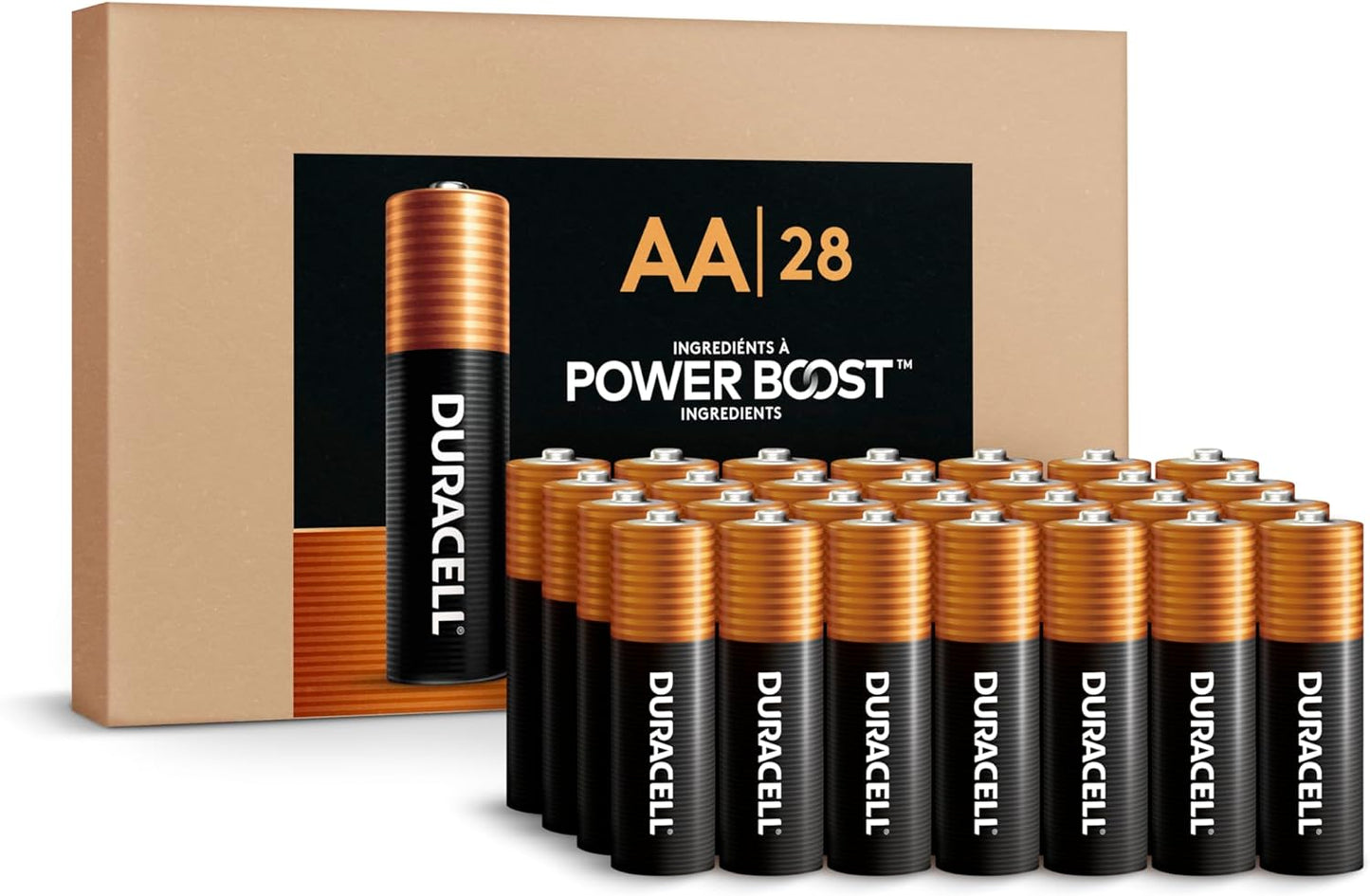 Duracell Coppertop AA Alkaline Batteries with POWER BOOST Ingredients, 28 Count, Long-Lasting Alkaline in Re-closable Pack for Quick Access and Organized Storage